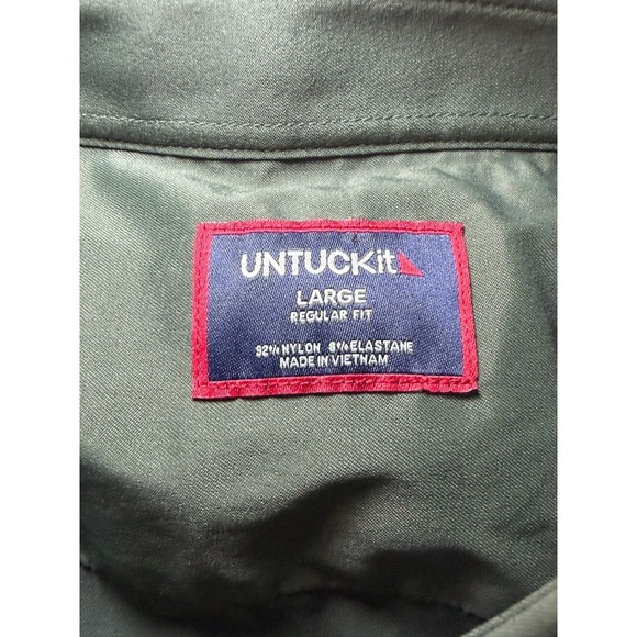 NWT Untuckit Gironde Shirt Button Down Collared Green Nylon Spandex Men SZ L - Picture 3 of 8